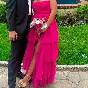 pink ruffle long dress